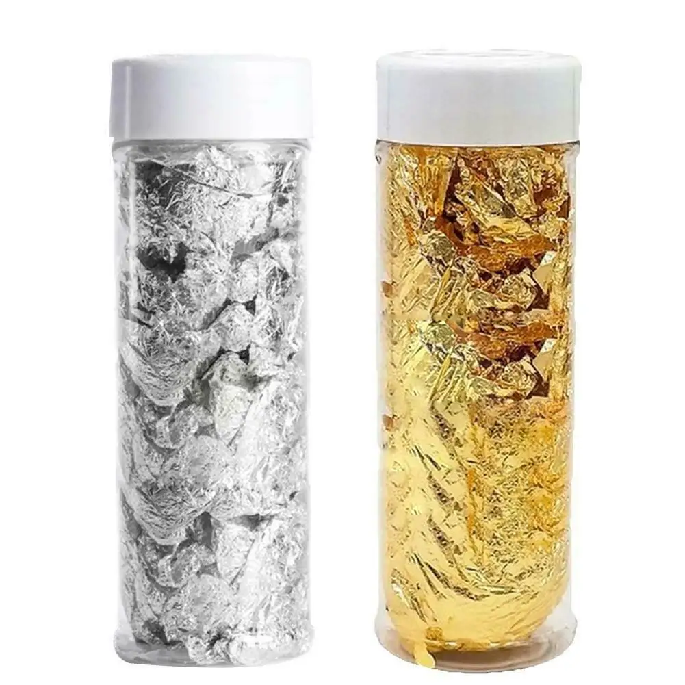 Съедобные Goldleaf серебряная фольга бумажные хлопья торт топперы для торта Еда Декор 1 банка безопасности