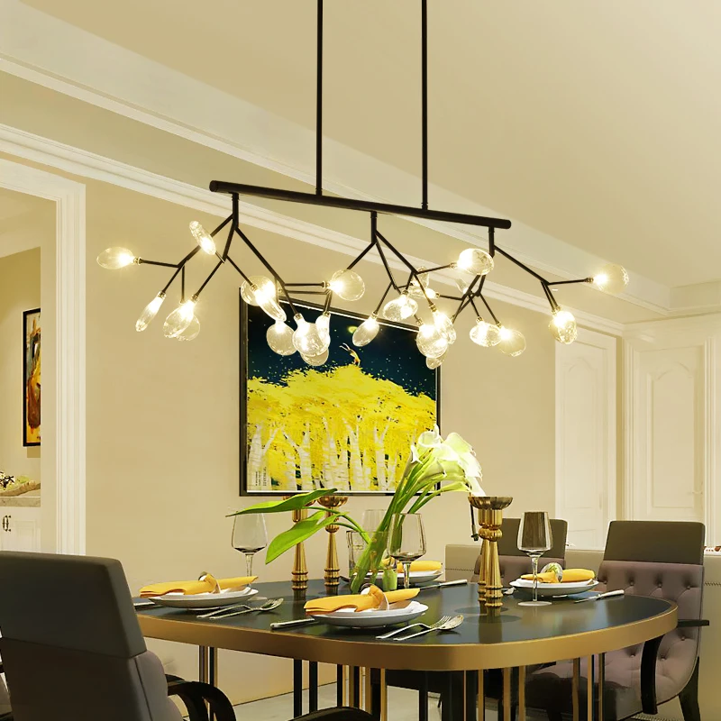 

Modern Firefly Glass Ceiling Light Iron Tree branch suspension luminaire Gold Black Ceiling lamp living room lustre suspension
