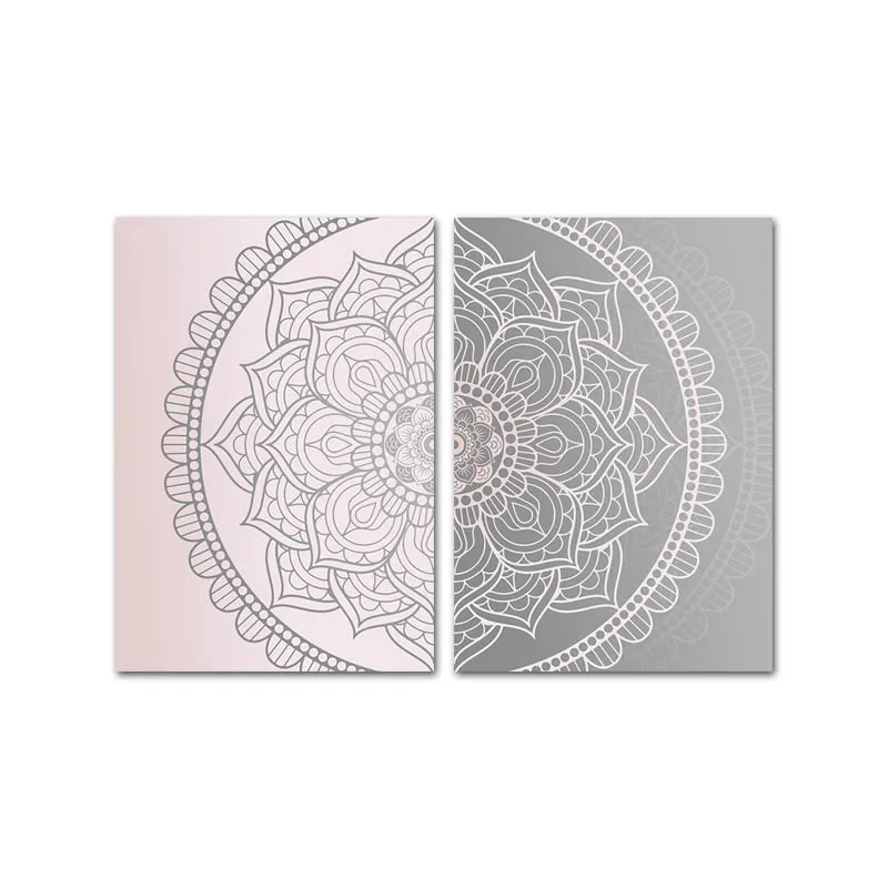 2 Pcs Set Розовый серый Мандала абстрактный холст плакат Бохо стены Искусство геометрический принт живопись, декоративная картина Современные украшения гостиной - Цвет: 2 Pcs Set