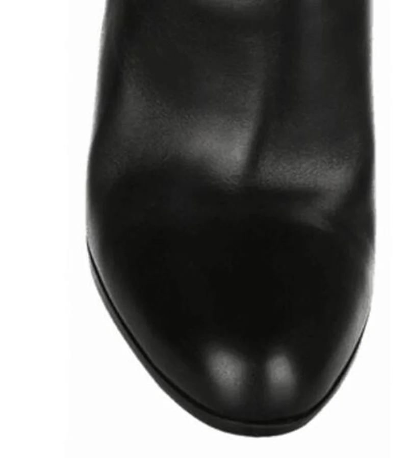 

Fashion Black Leather Chunky Heel Long Boots Round Toe Stretch Over The Knee Boots Square Heels Dress Shoes Big Size 10