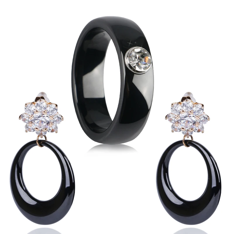 TUHE Классические черно белые керамические ювелирные наборы большие полые круглые