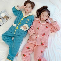 childrens pajamas sets autumn and winter girls homewear fannel warm baby boyspajamas cute cartoon strawberry kids clothes