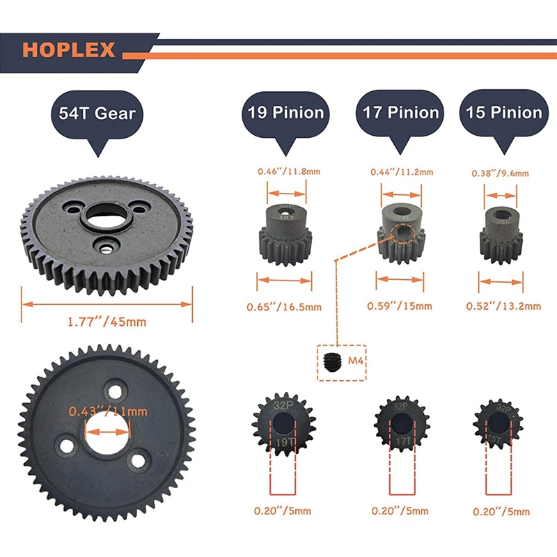 Metal Spur Gear 54T 0.8 32P 3956 with 15T 17T 19T Pinion Set for 1/10 Traxxas Slash Stampede Summit E-Revo | Спорт и развлечения