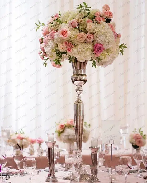 

Wedding Decorative Gold Metal Vase Centerpieces Trumpet Flower Vase With Large Bowl