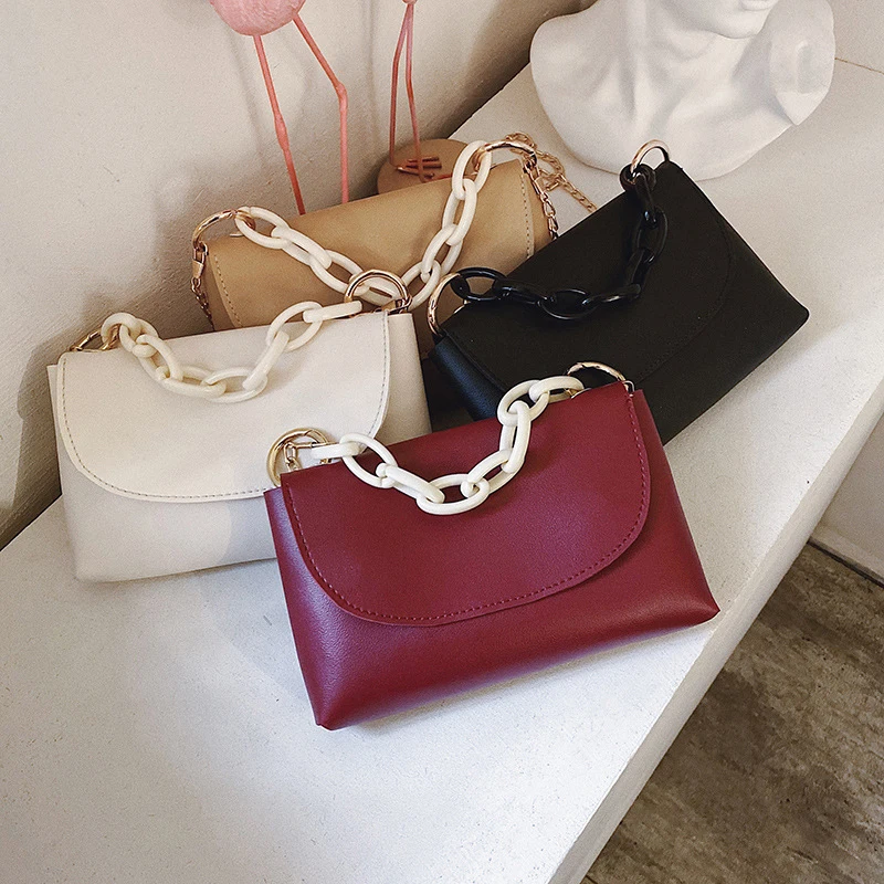 

Ladies Flap Bags Fashion Wild Solid Color PU Chain Handbag Women Hasp Shoulder Bag Crossbody Bag