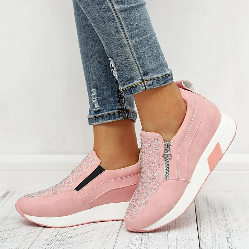 Женские кроссовки белые беговые на платформе с молнией большие размеры 42-43