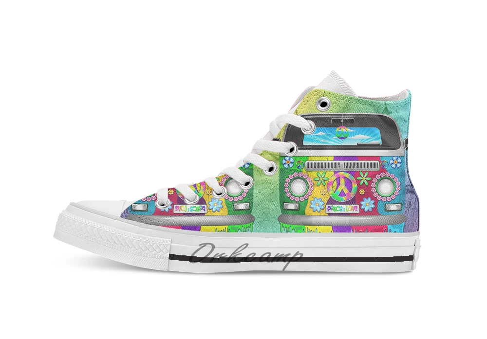 Hippie Van Dripping Rainbow Paint breathable Casual High Top lace-up Canvas shoes sneakers Drop shipping | Спорт и развлечения