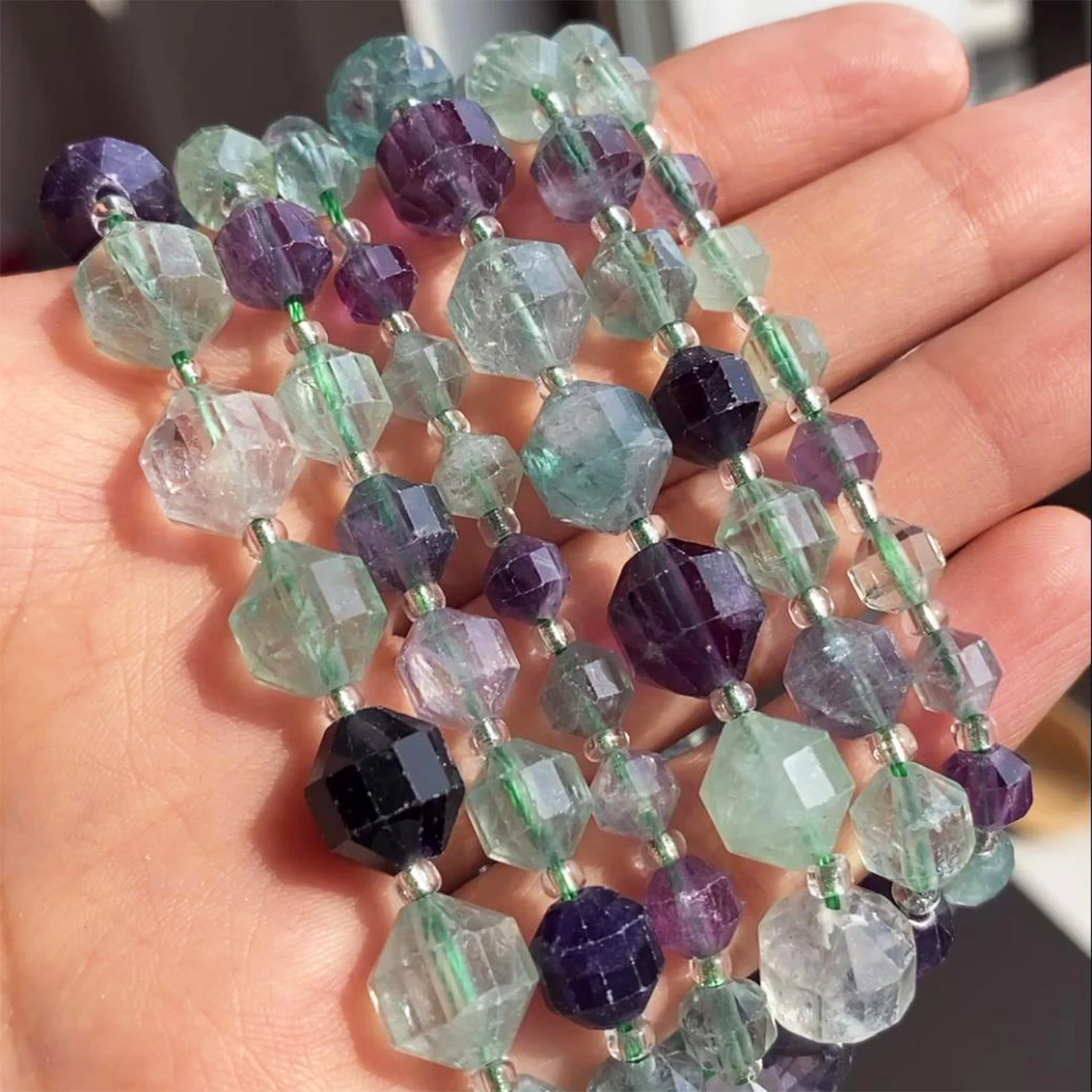 

6 8 10mm Natural Faceted Stone OIive Shape Colorful Fluorite Bead DIY Bracelet Necklace Loose Spacer Beads For Jewelry Making