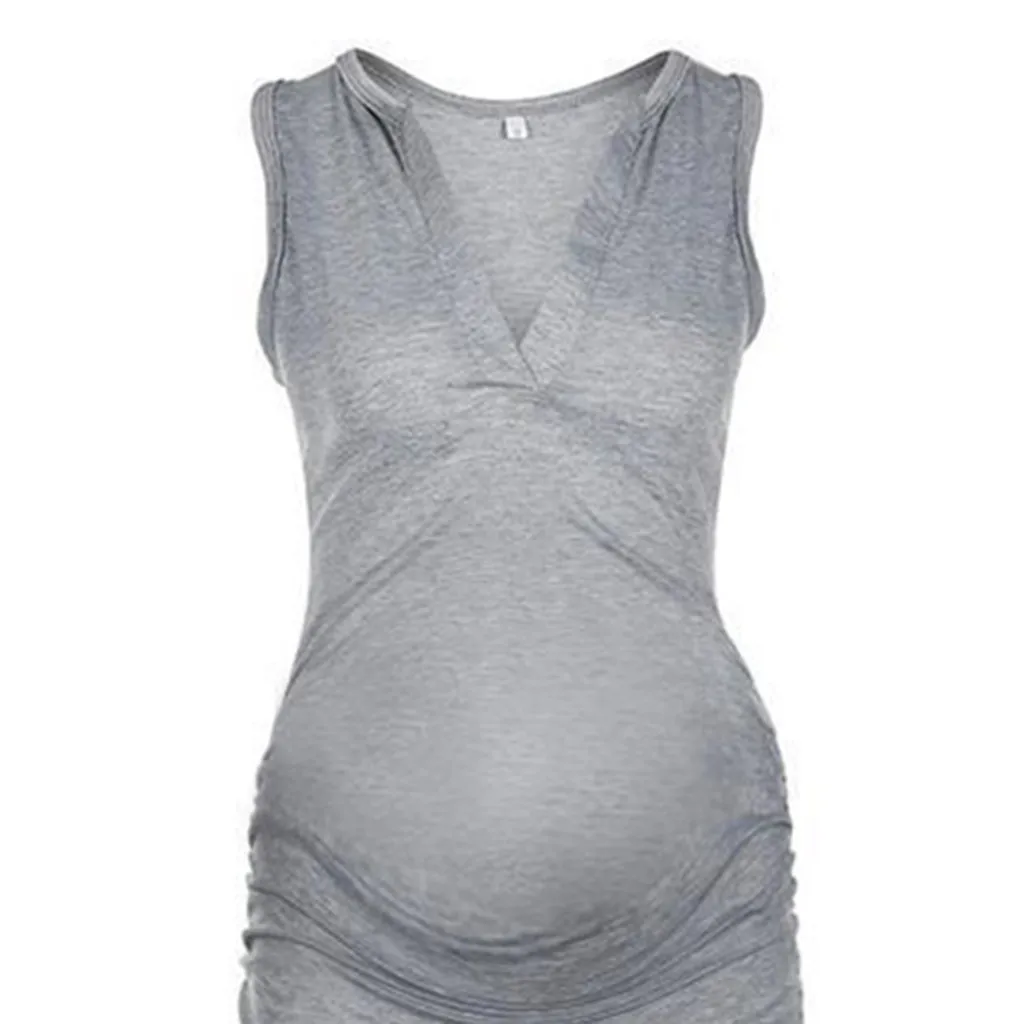 

Women's Fashion maternity dresses Pregnancy Dress Casual Plain Sleeveless Pregnants Dress Comfortable Deep V-Neck Dress
