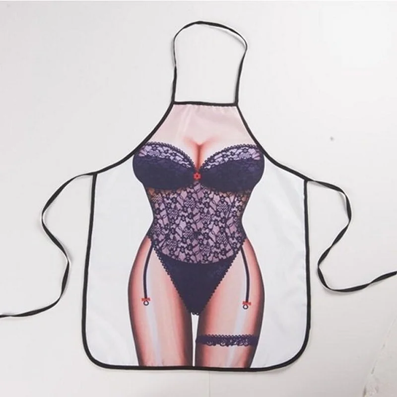 

Funny Novelty Household Kitchen Cooking BBQ Polyester Sleeveless Sexy Black Lace Girl Apron