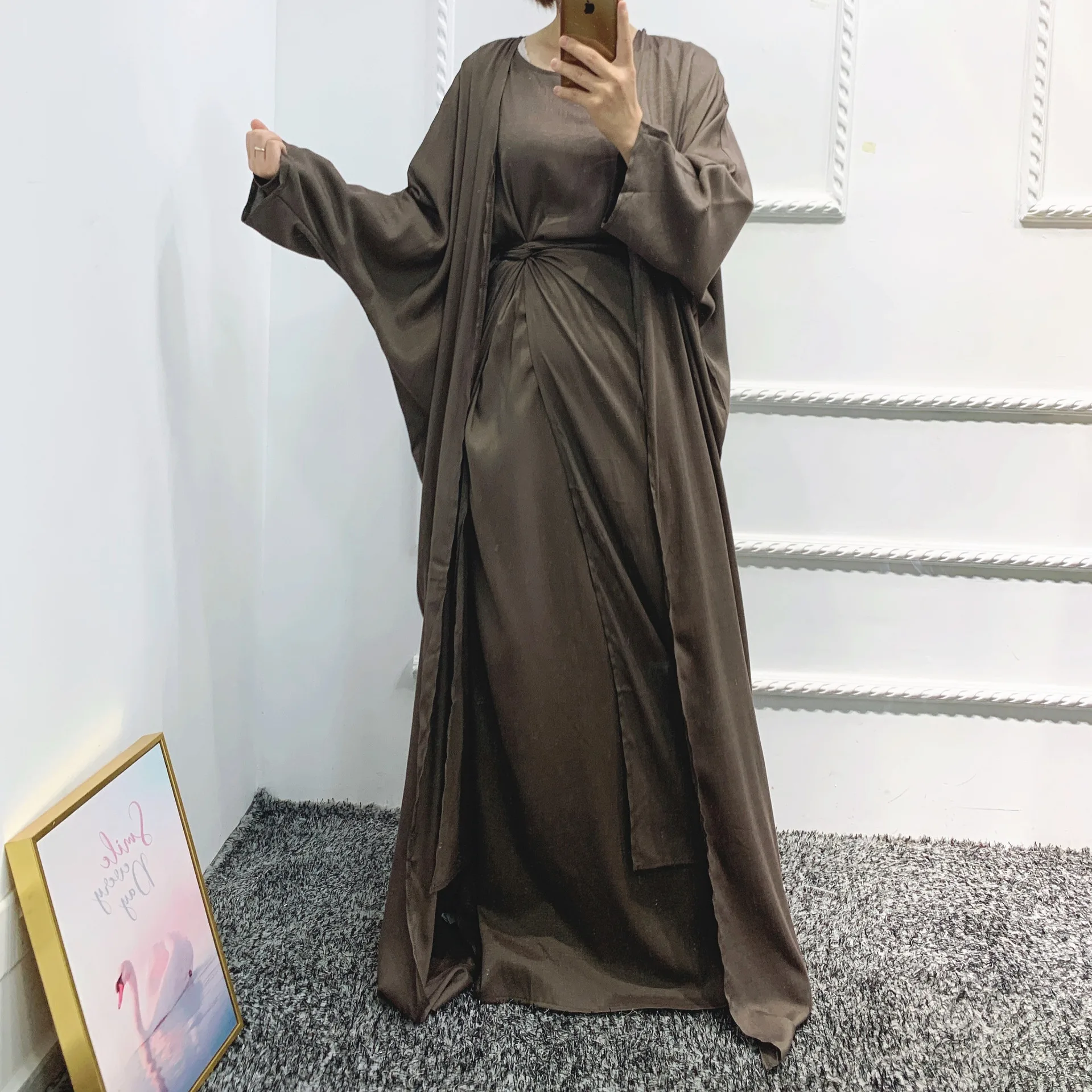 Eid Abayas для женщин Дубай Abaya Турция однотонные 3 шт. комплекты для мусульман Hijab платье Рамадан мусульманская одежда африканские платья Caftan