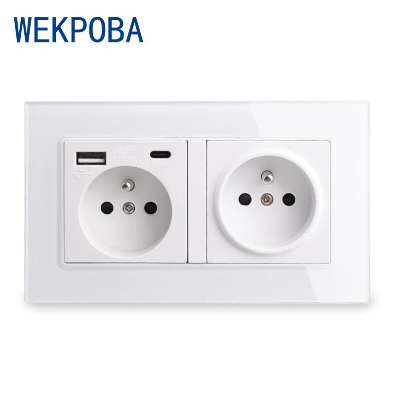 WEKPOBA французская полированная стандартная настенная розетка с заземлением USB Type A
