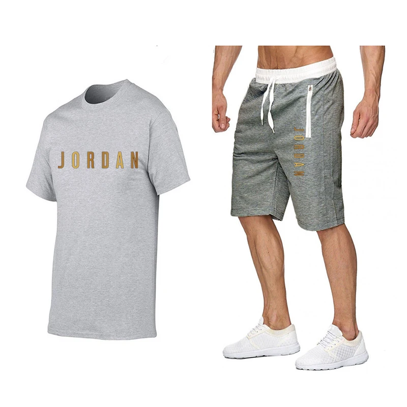 

2021 new summer men's short sleeve T-shirt shorts casual sportswear two-piece set T-shirt