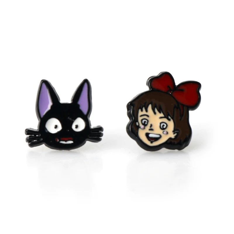 Kiki JiJi Аниме мультфильм Алиса в стране чудес Чеширский кот Русалочка серьги гвоздики милые Леон Матильда эмалированные Серьги для женщин и детей - Окраска металла: Kiki JiJi