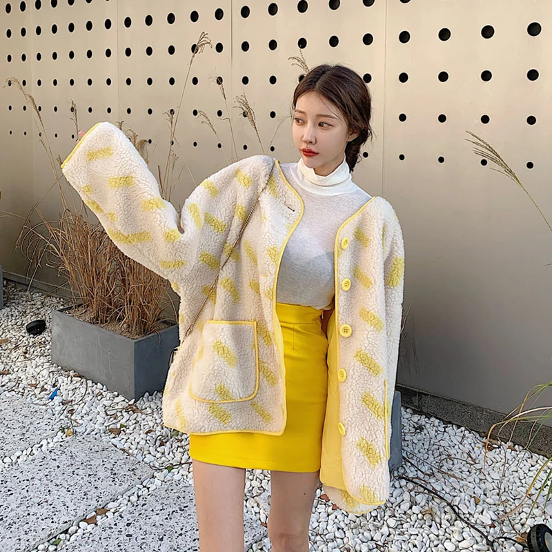 

Пальто из овечьей шерсти, контрастных цветов, теплая и плотная, для осени и зимы, корейский конфетных оттенков