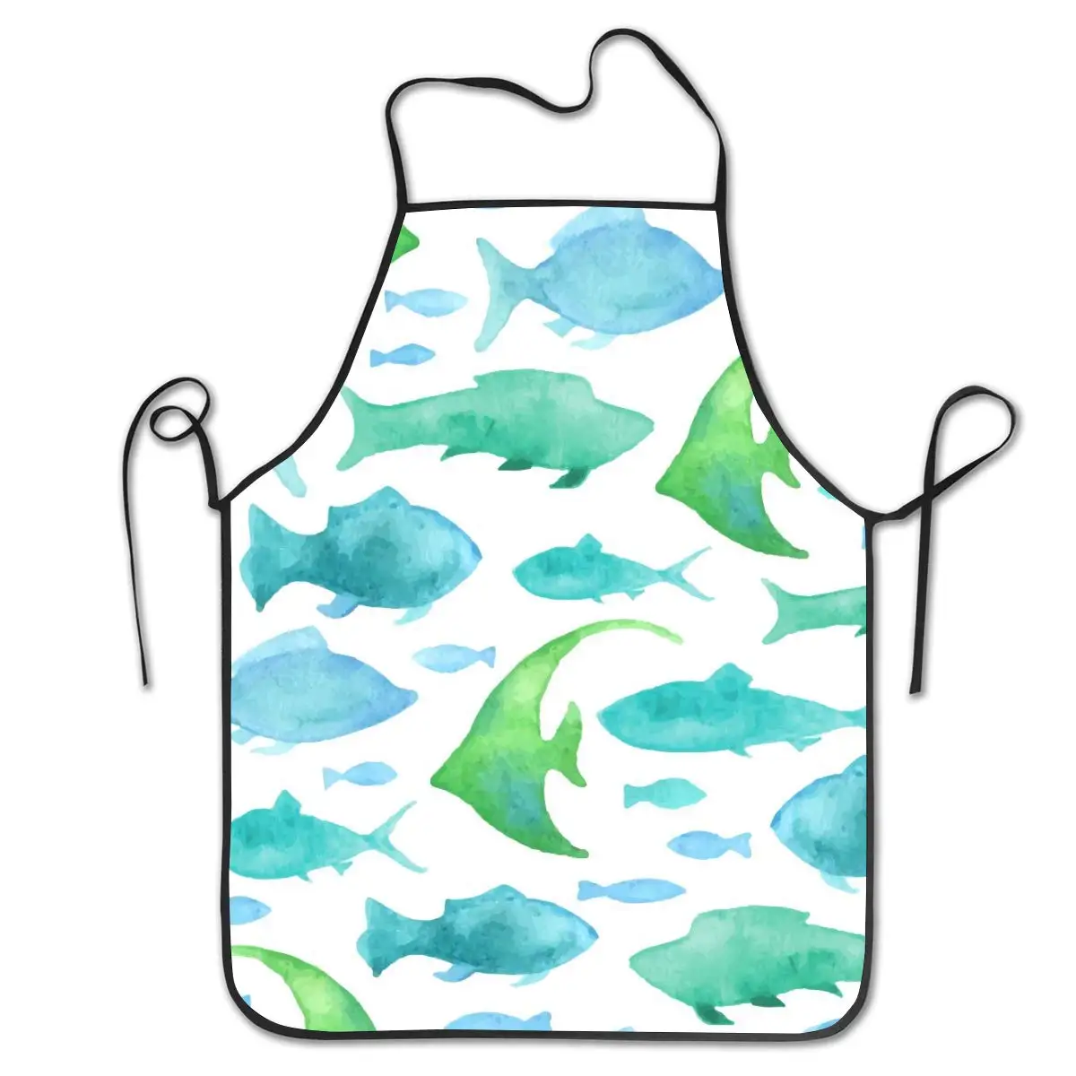 

Blue Watercolor Fishes Cooking Kitchen Baking Gardening Haircut Cute Apron Funny Bib Aprons for Women Men Chef