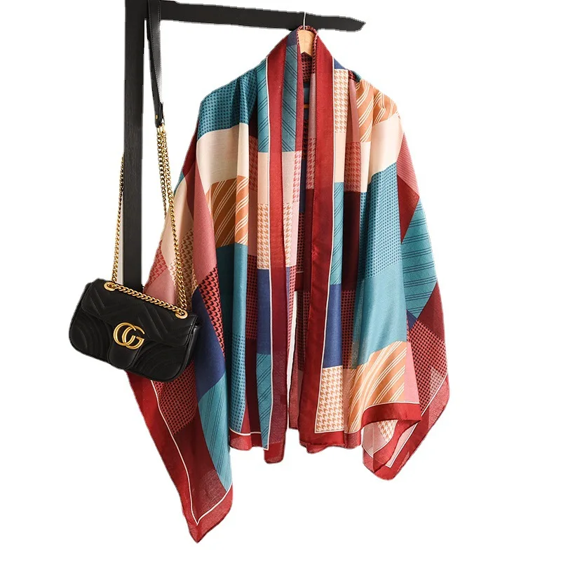 

2021 new cotton scarfWomen's shawl hijab warm scarf luxury brand striped headband Pashmina warm