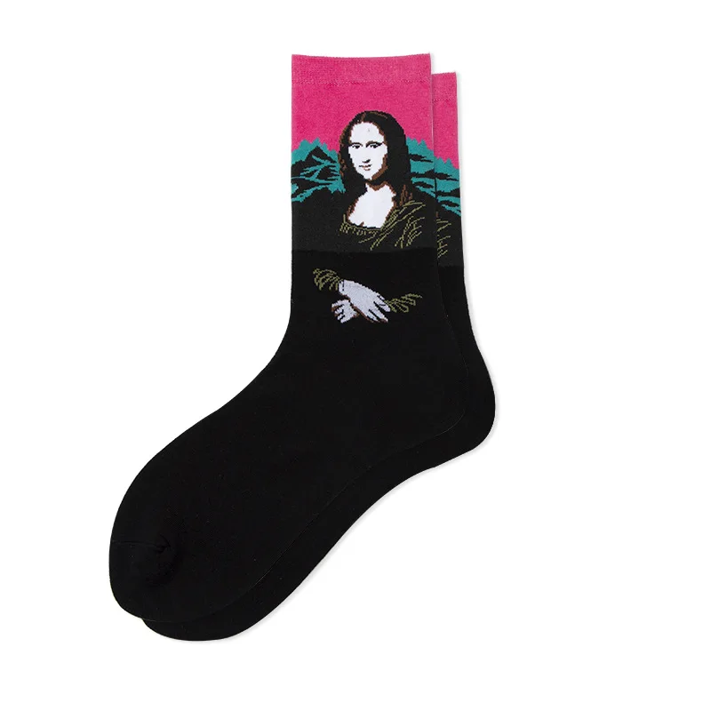 Mona Lisa 3 Jeseca новая Звездная ночь теплые носки для зимы Ретро Для женщин Искусство Ван Гог роспись всемирно известная картина маслом унисекс из хлопка с фирменным логотипом забавные носки для девочек - Цвет: Mona Lisa 3