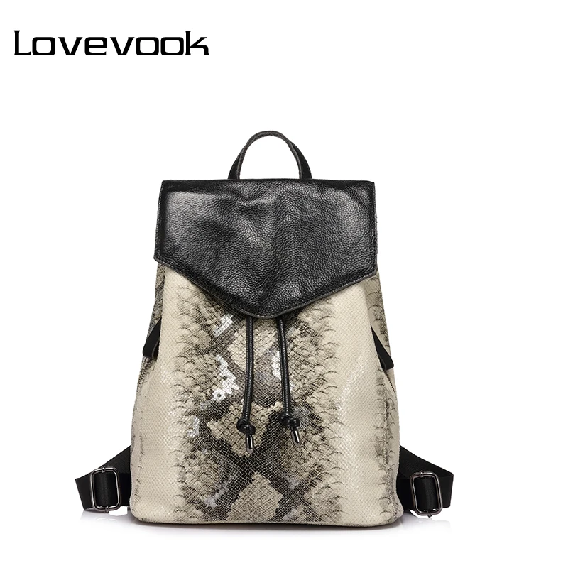 Женский большой рюкзак LOVEVOOK, школьный портфель для девочек подростков с кулиской, повседневный рюкзак со змеиной принта из натуральной кожи и ПУ