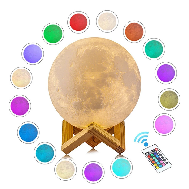

LED Night Light 3D Print Moon Lamp Rechargeable Color Change Touch Sensor Moon Lamps Table Lamp for Home Children's Gift