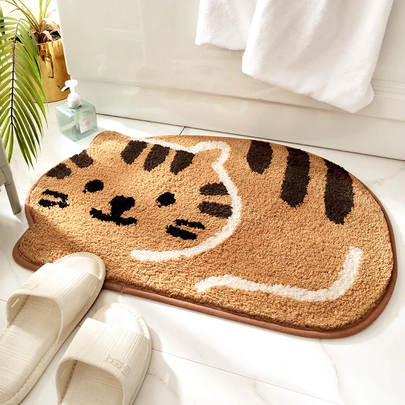 

Cat Flocking Bath Mat Home Decoration Doormat Living Room Carpet Machine-wash Non-slip Super Soft Fiber Absorbent Bathroom Rug