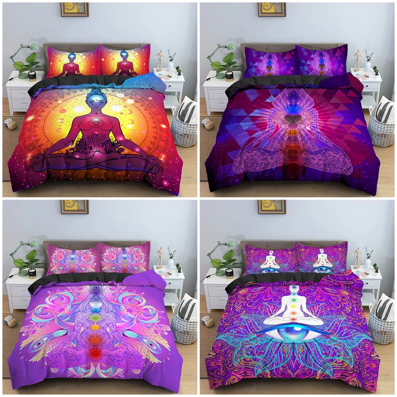 

Семь чакр Будды пододеяльник комплекты Мандала Печатный Постельное белье постельного белья двухспальный, Queen Размеры из микрофибры, стеган...