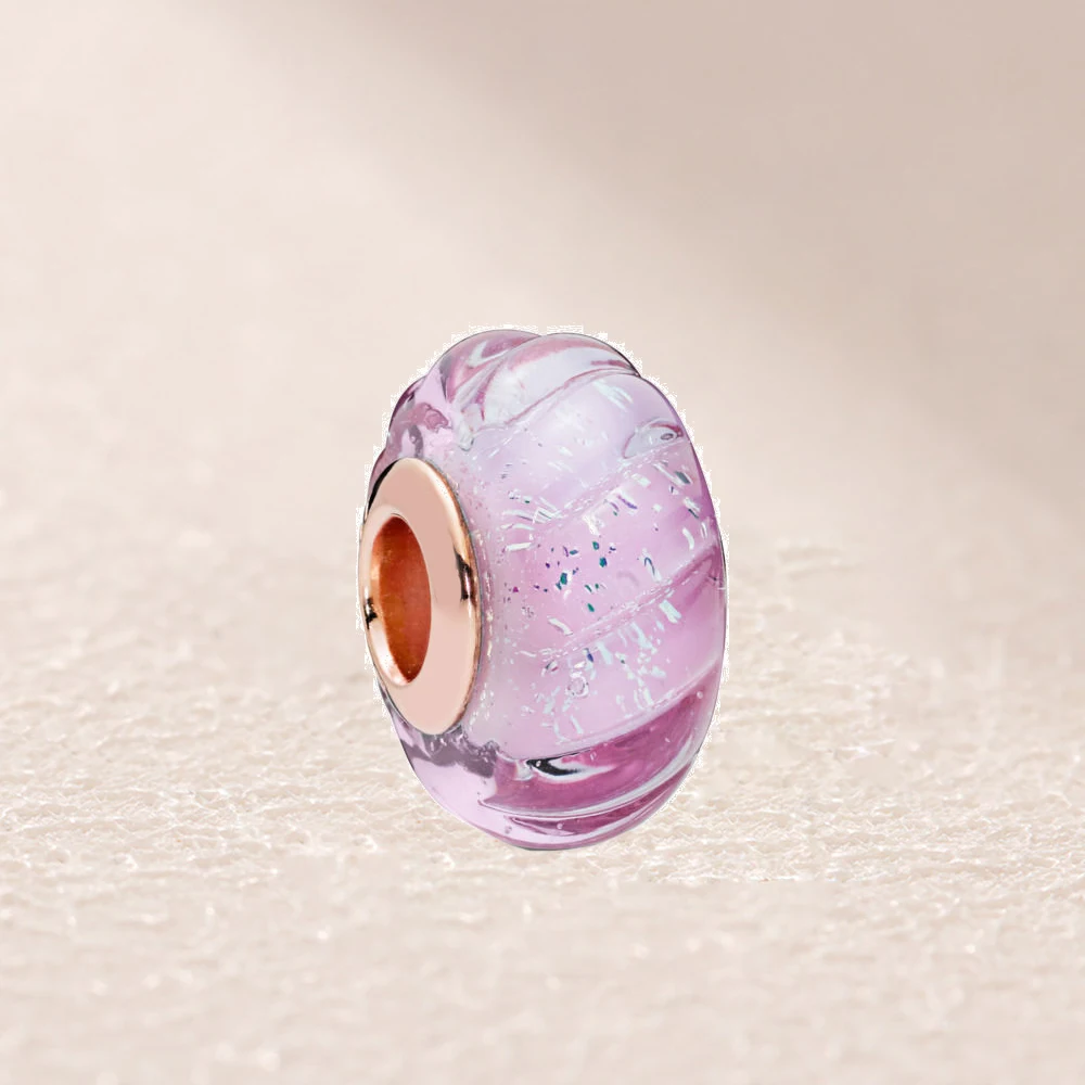 

788107 Rose Glittering Grooves Murano Charm
