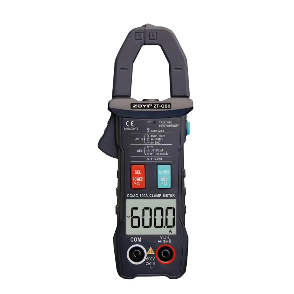 

ZOYI ZT-QB9 Clamp Meter DC/AC 600A current measurement TRMS Auto-Rang Voltage Ammeter Hz Ohm NCV Tester DMM Multimeter