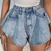 summer loose denim women zipper shorts jeans irregular wide leg high waist short plus size casual trend jean street wear 2021
