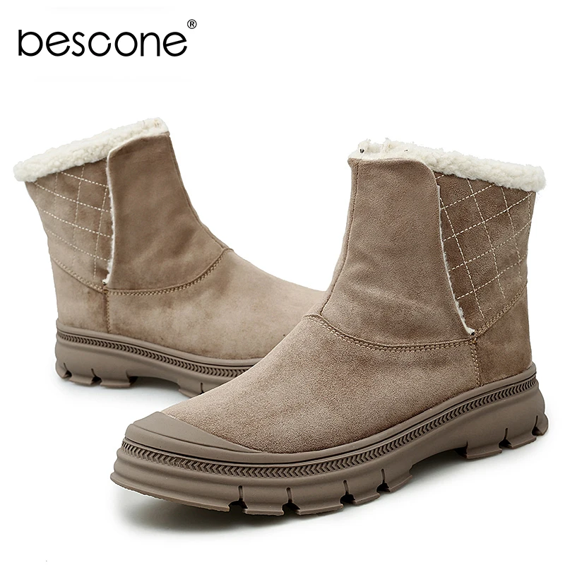 BESCONE/мужские модные ботильоны мужские уличные теплые зимние шерстяные ботинки