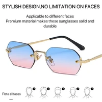 retro rimless glasses blue rectangular sunglasses rimless men metal fashion square sun glasses for women gradient lens frameless