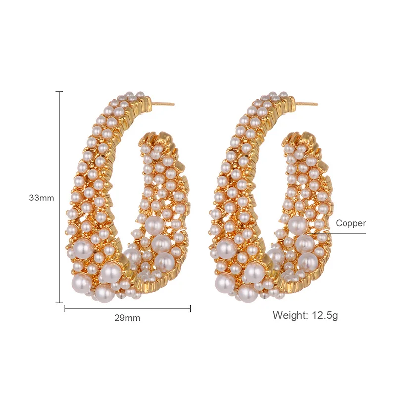 

Shineland Fashion Vintage Simulated Pearl Hoop Earrings For Women Trendy Round Gold Color Metal Brincos Statement Jewelry Gift