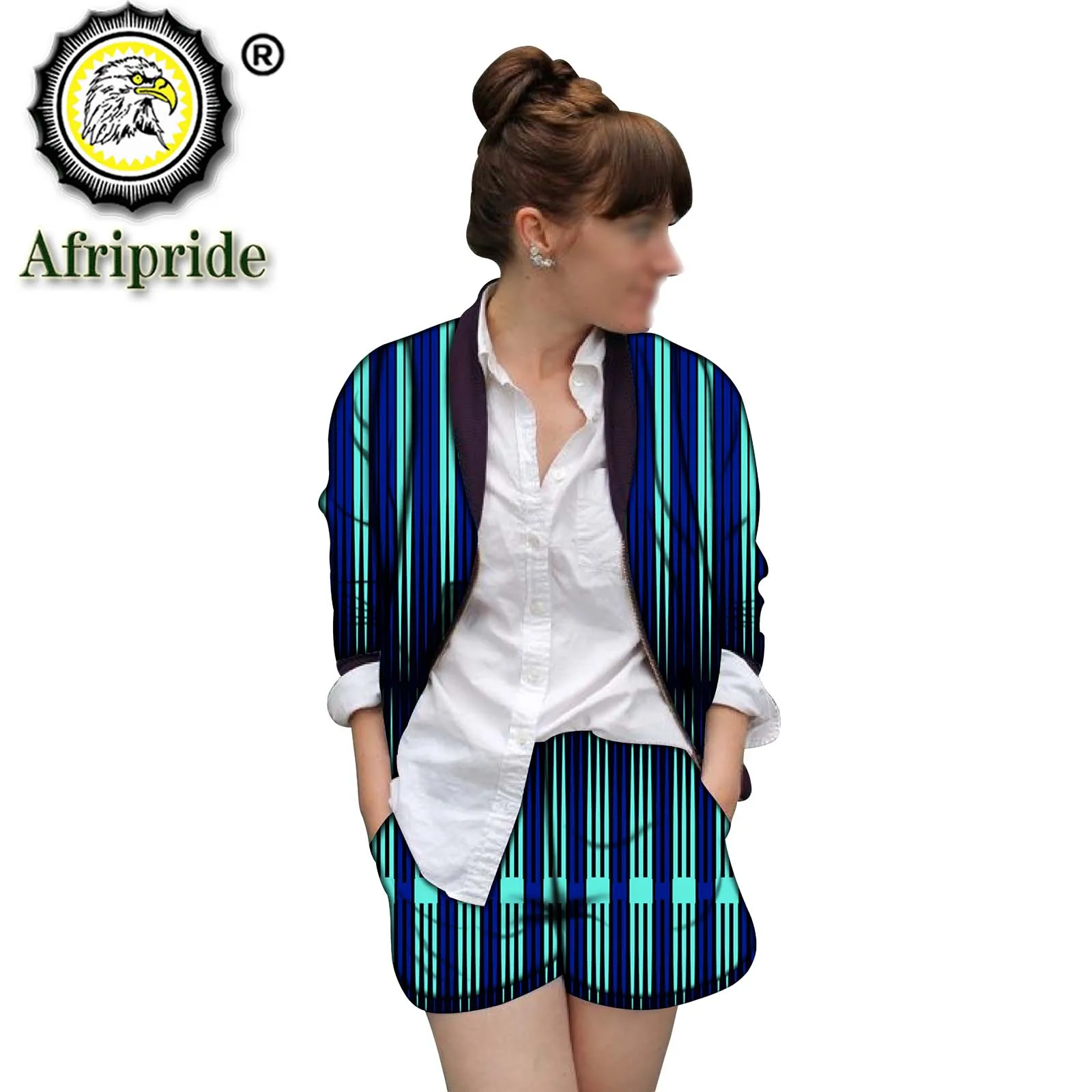 African Suit for Women Print Jacket and Shorts 2 Piece Set Ankara Outfits African Clothes Long Sleeve Coats Outwear S2026024