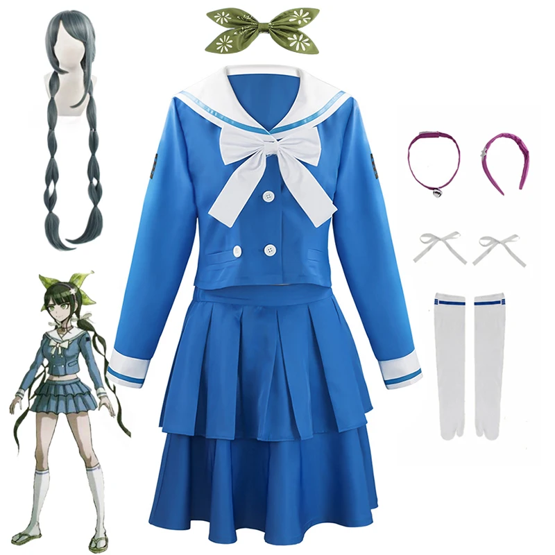 

Anime Danganronpa V3 Killing Harmony Tenko Chabashira Cosplay Costume Wig Women Blue School Uniform Outfit Dress Sailor Suit