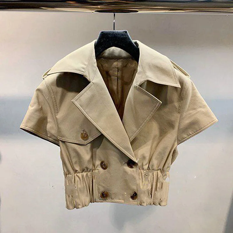 

Women Autumn Winter New Fashion Solid Color Spliced Short Trench Coat Female Slim Designed Tops Ladies Street Style Coats ML560