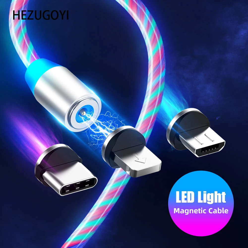 

Glowing LED Magnetic Cable Lighting USB Type C Cable Micro Charger Cables Glow Light Cord Charging For iPhone Huawei Samsung LG