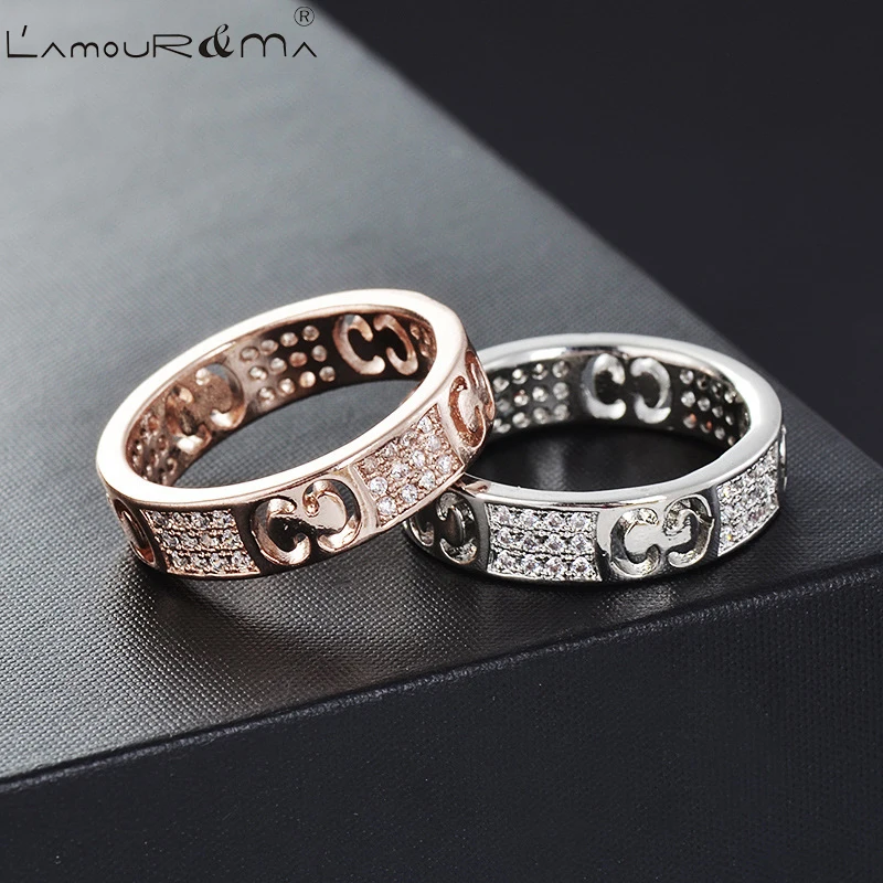 

L'Amour&Ma Rings For Women Men Vintage Luxury Fashion 2-Colors Lover Couples Alloy Crystal Wedding Ring Jewelry Accessories Gift
