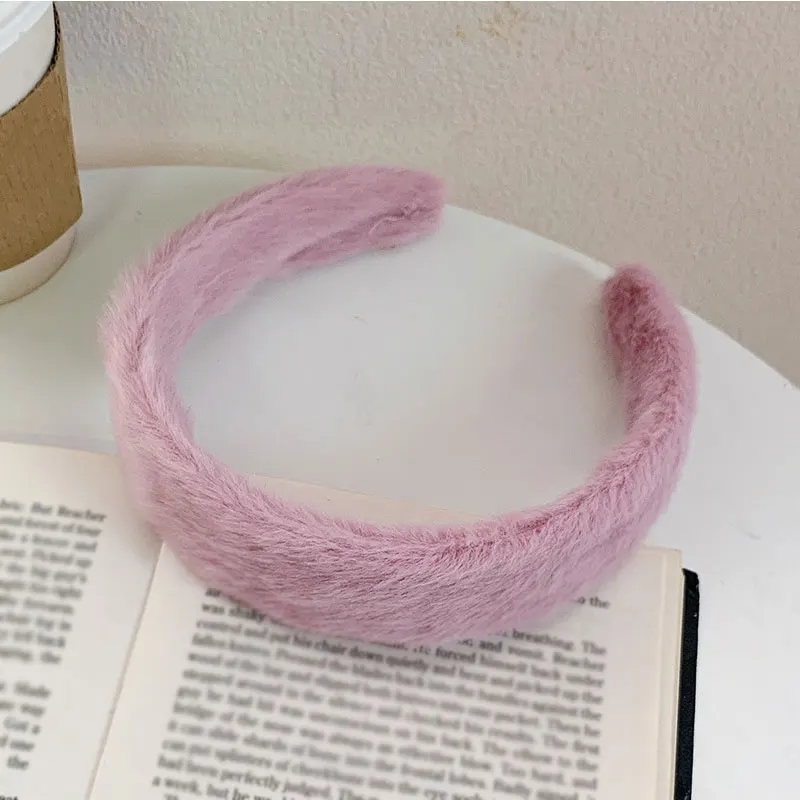 

Autumn Winter Soft Plush Head Hoop Candy Color Korean Furry Wide Hair Hoop Faux Fur Headband Hair Accessories Women Headbands
