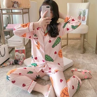 printed cactus pajama satin sloth turn down coller pink korean pajamas button up pajama set thin long sleeve pajamas set