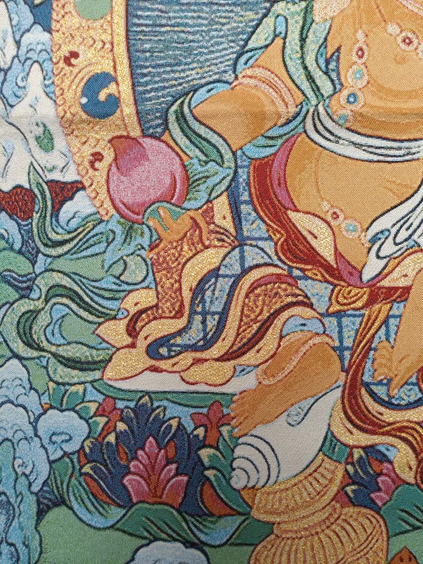 36 &quotтибетский с тканевым верхом вышитыми шелк Буддизм желтый Jambhala Tangka Фреска