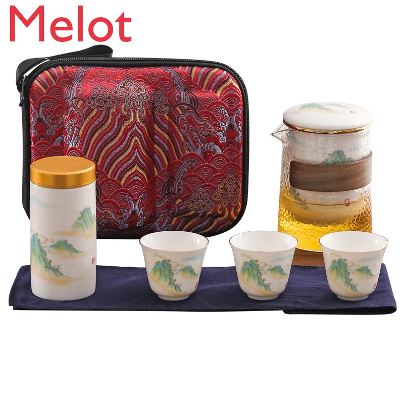 

Chinese Travel Express Cup Portable Kung Fu Tea Set A Pot of Three Ceramic Glass Teapots for Home Carry-on Gifts From Elders