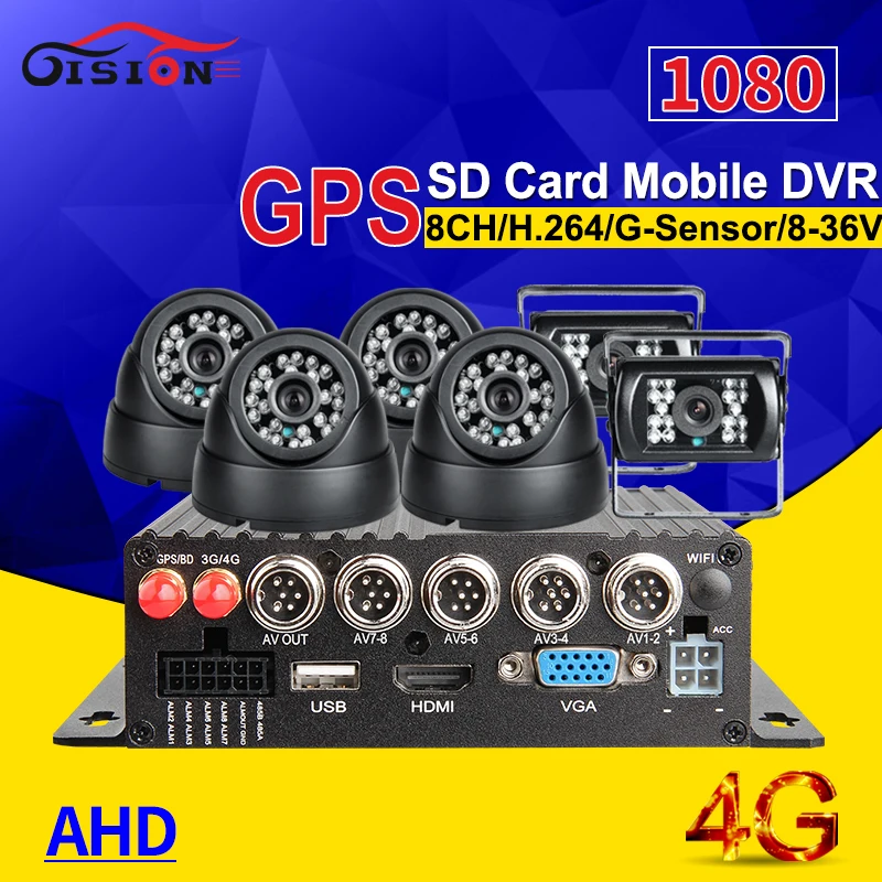 

6PCS Front /Rear View Car Camera Dvr Kits 4G GPS 8CH SD Video/ Audio Car Recorder Truck /School Bus Mobile Dvr In Hot Selling