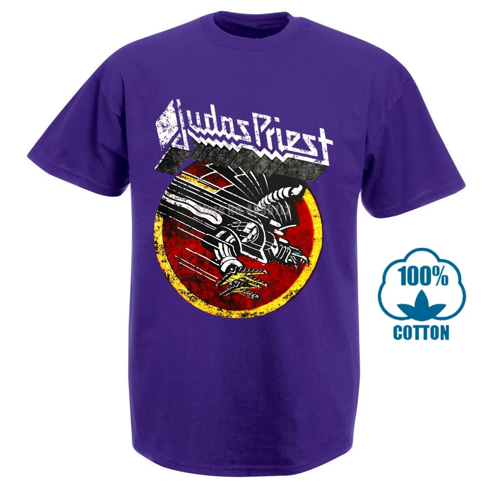 Фиолетовый Judas Priest футболка кричащая для мести Великобритания тяжелый металл Группа черный S до 3Xl печатных мужчин футболка короткий рукав Забавный 011583 - Цвет: Фиолетовый