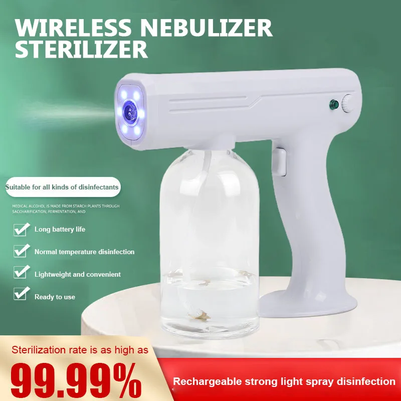 

Newly Upgraded Anti-clogging Nozzle USB-800ML Blu-ray Wireless Disinfection Sprayer Nano Steam Spray Gun Disinfectant Atomizer