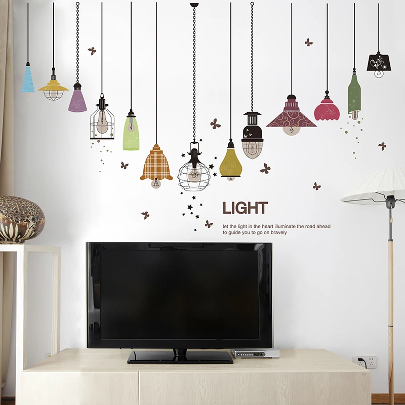 

[shijuekongjian] 3 Pieces Chandeliers Wall Stickers DIY Light Bulbs Mural Decals for Living Room Bedroom Home Glass Decoration