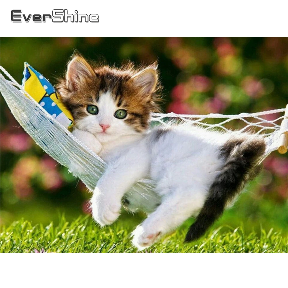 

Evershine 5D DIY Full Square Round Diamond Embroidery Cat Diamond Painting Animal Rhinestones Pictures Home Decoration