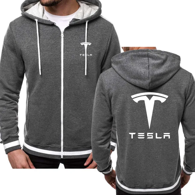 

2021 Mens Sweatshirts Tesla Car Logo Print Casual Harajuku Long Sleeve Hooded zipper Jacket Man Hoody Clothing