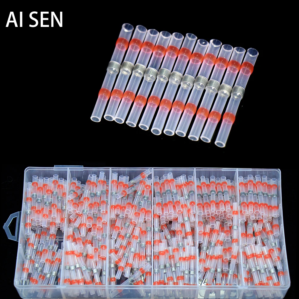 

Solder Seal Wire Connectors Heat Shrink Butt Kit Automotive Marine Insulated AWG22-18 Red Terminals Splice Waterproof