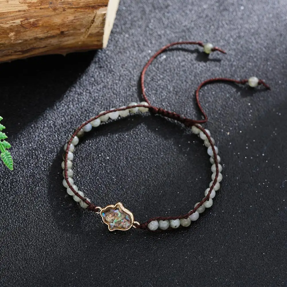 Новейший дизайн ручная работа 4 мм лабрадорит Абалон ракушка пальма кристалл