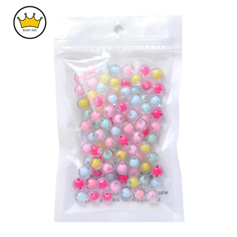 

100 pieces/lot DIY rubber bands accessory transparent mix color big hole Acrylic Beads 8*7.5MM round beads Bracelet Department